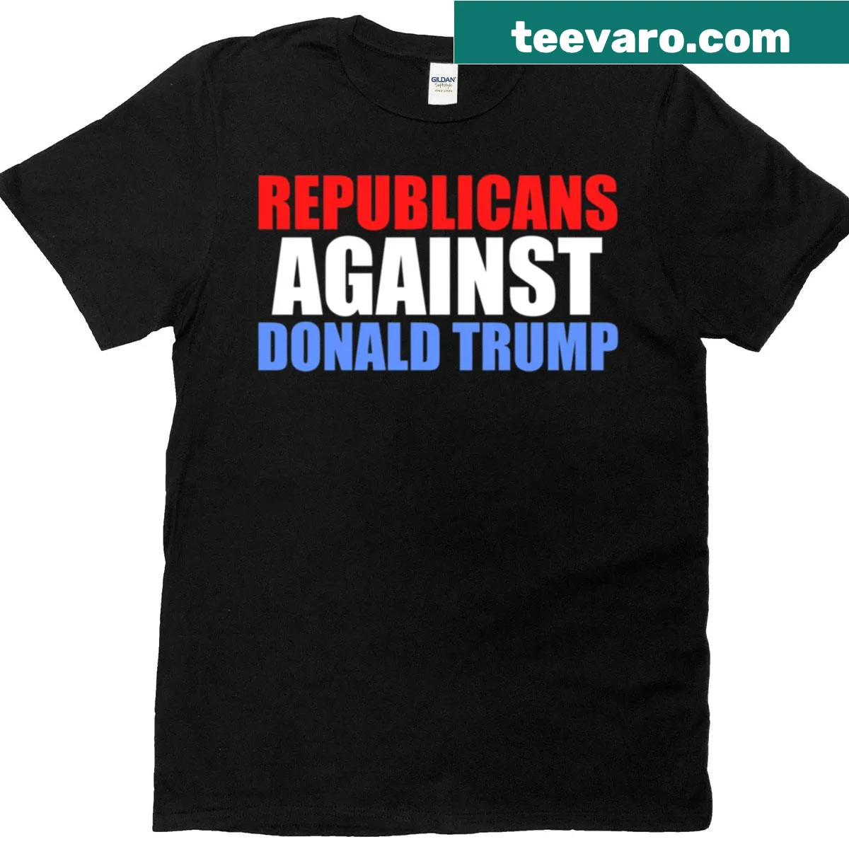 T-shirt with bold text opposing Donald Trump. — on a men's t-shirt