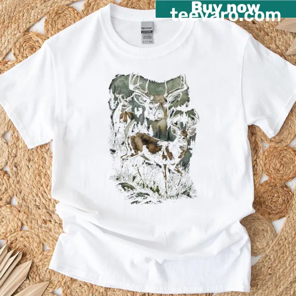 Vintage-style t-shirt featuring a humorous deer graphic