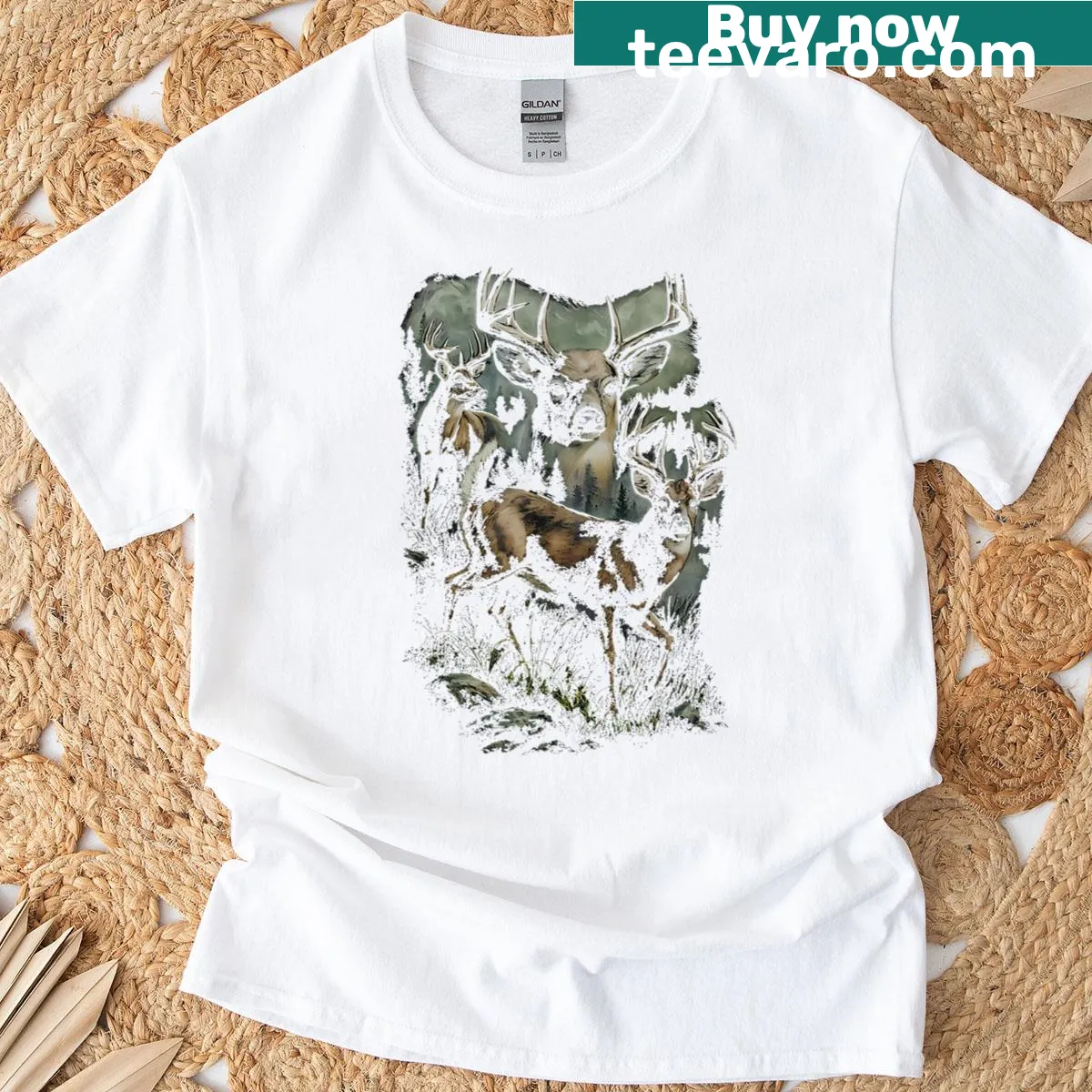 Vintage-style t-shirt featuring a humorous deer graphic — on a men's t-shirt