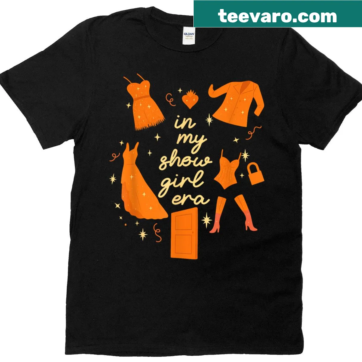 Retro t-shirt with 'In My Showgirl Era' text in a vintage style — on a men's t-shirt