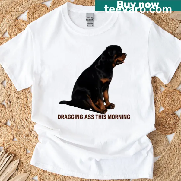Funny Rottweiler T-shirt depicting a lazy morning