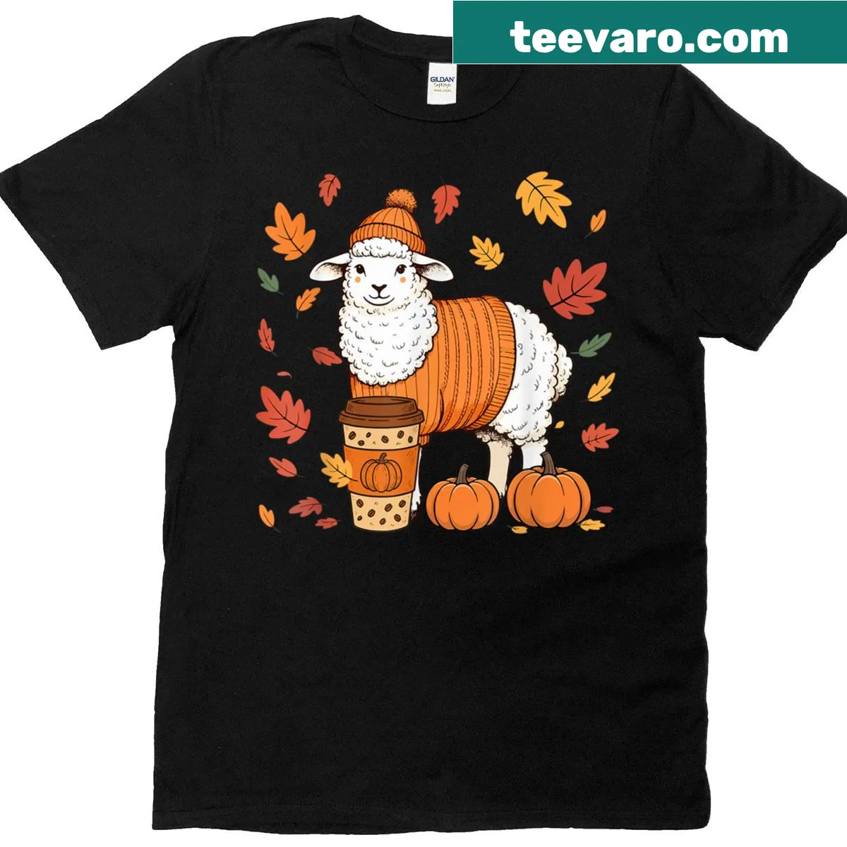 Vintage-style T-shirt with sheep drinking coffee for Thanksgiving — on a men's t-shirt