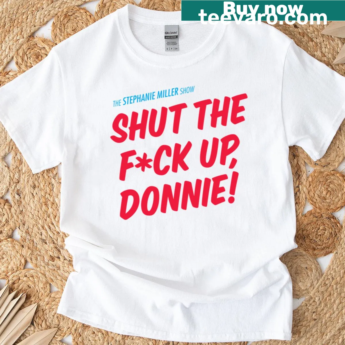 Edgy typography t-shirt with the phrase 'Shut The Fck Up Donnie' — on a men's t-shirt