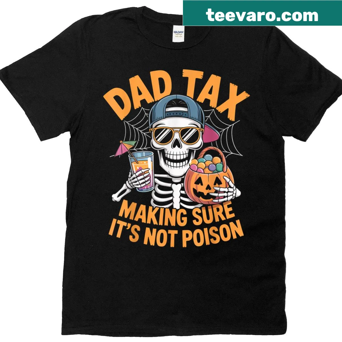 Skeleton dad graphic Halloween T-shirt — on a men's t-shirt