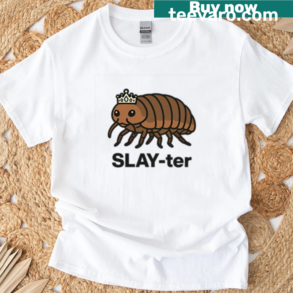 Cartoon illustration of a woodlouse on a funny t-shirt — on a men's t-shirt