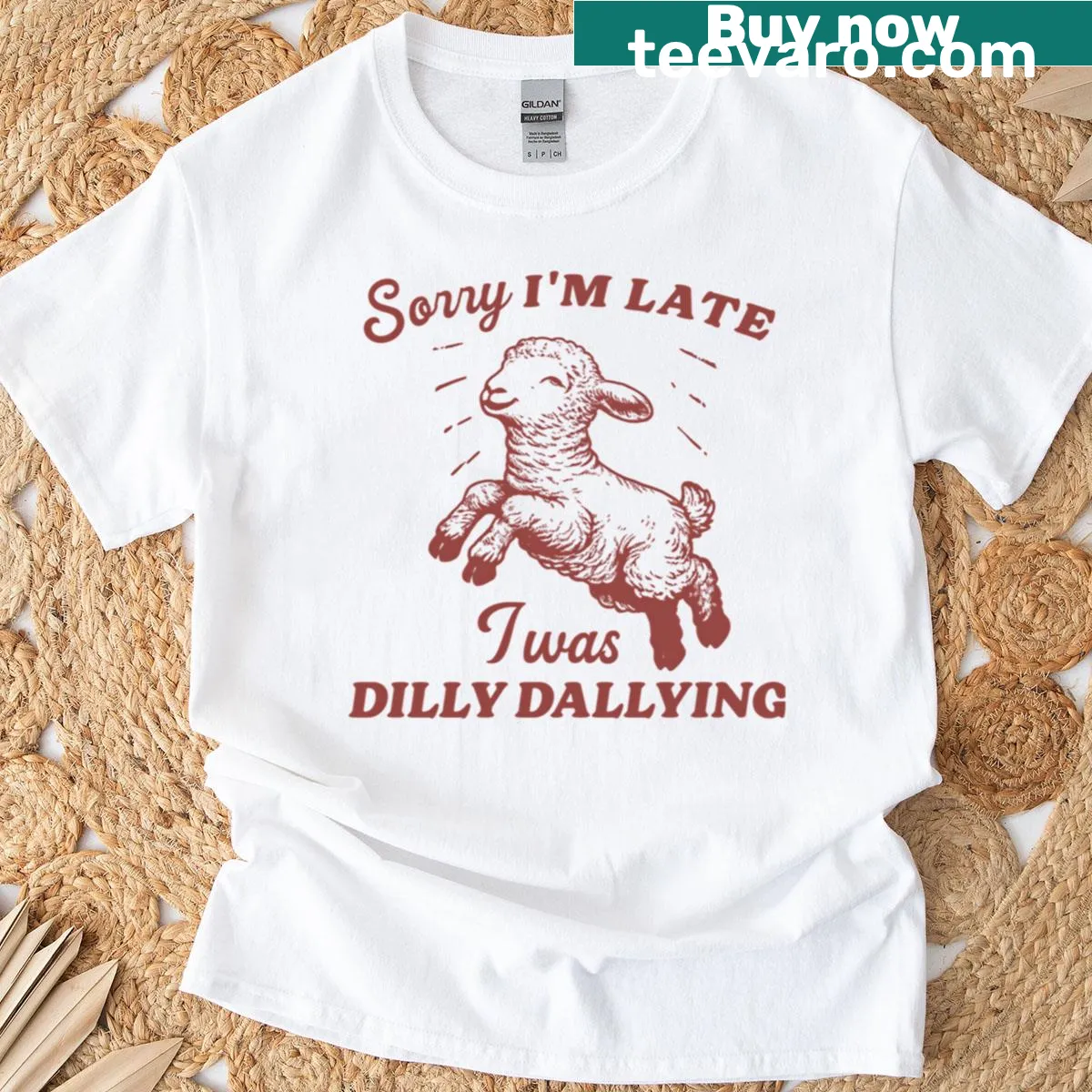 Vintage-style shirt featuring a cute lamb and humorous text — on a men's t-shirt