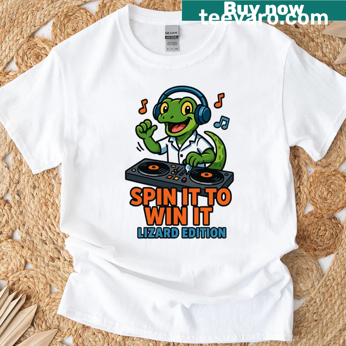 Funny t-shirt featuring lizard design and playful text — on a men's t-shirt