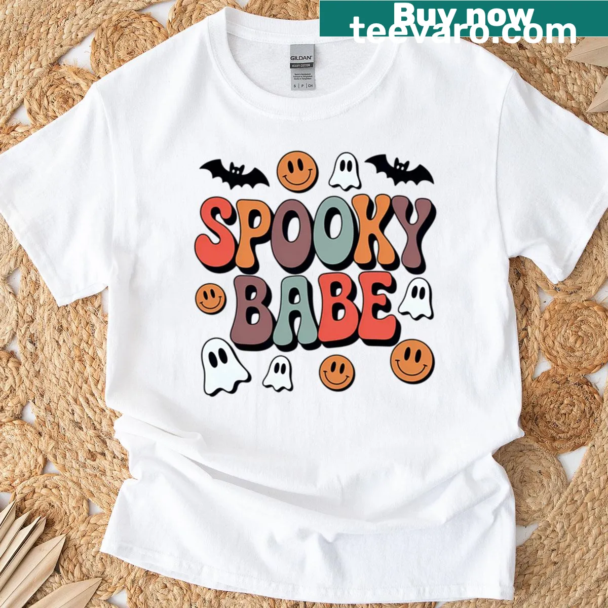 Cute Halloween design with ghosts and bats on a T-shirt — on a men's t-shirt
