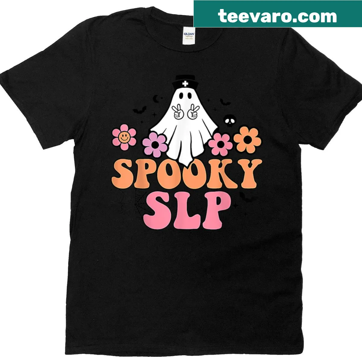 Illustration of a ghost with a speech bubble for speech-language pathologists — on a men's t-shirt