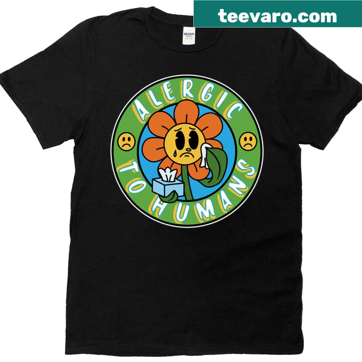 Funny spring allergies cartoon graphic T-shirt — on a men's t-shirt
