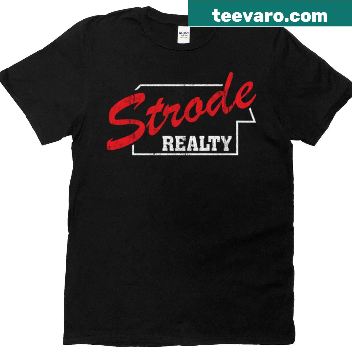 Vintage Halloween t-shirt featuring Strode Realty branding — on a men's t-shirt