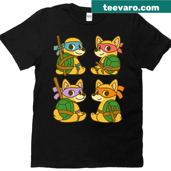 Funny T-shirt with cartoon Teenage Mutant Ninja Corgis design