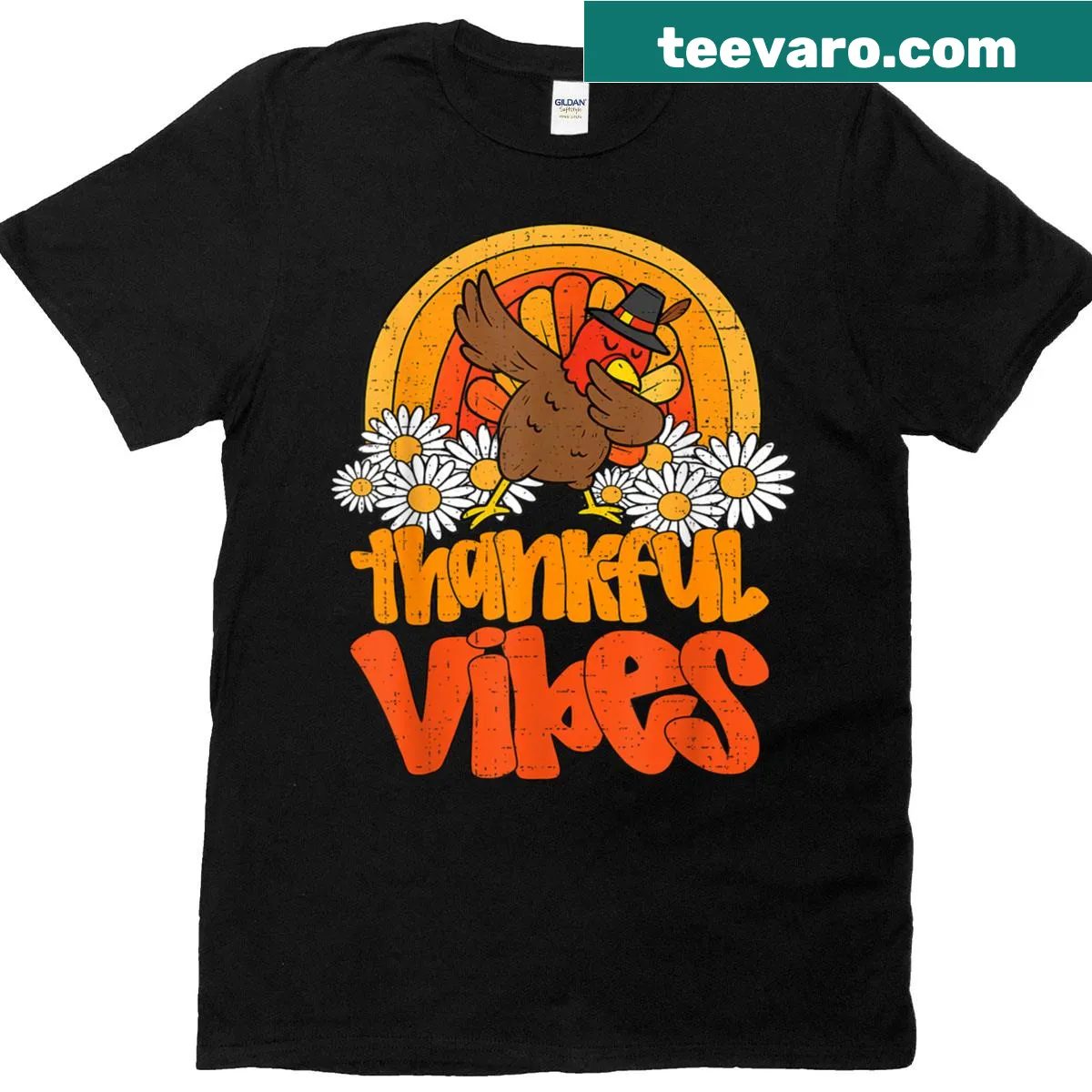 Retro Thanksgiving t-shirt featuring a turkey graphic — on a men's t-shirt