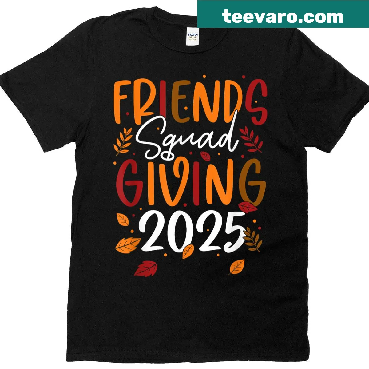 Thanksgiving t-shirt featuring 'Friends Squad Giving 2025' — on a men's t-shirt