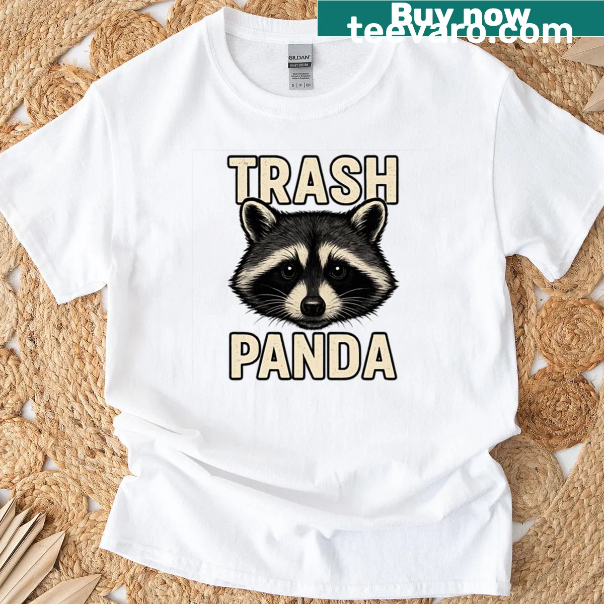 Cartoon t-shirt featuring a playful raccoon, known as a 'trash panda.' — on a men's t-shirt