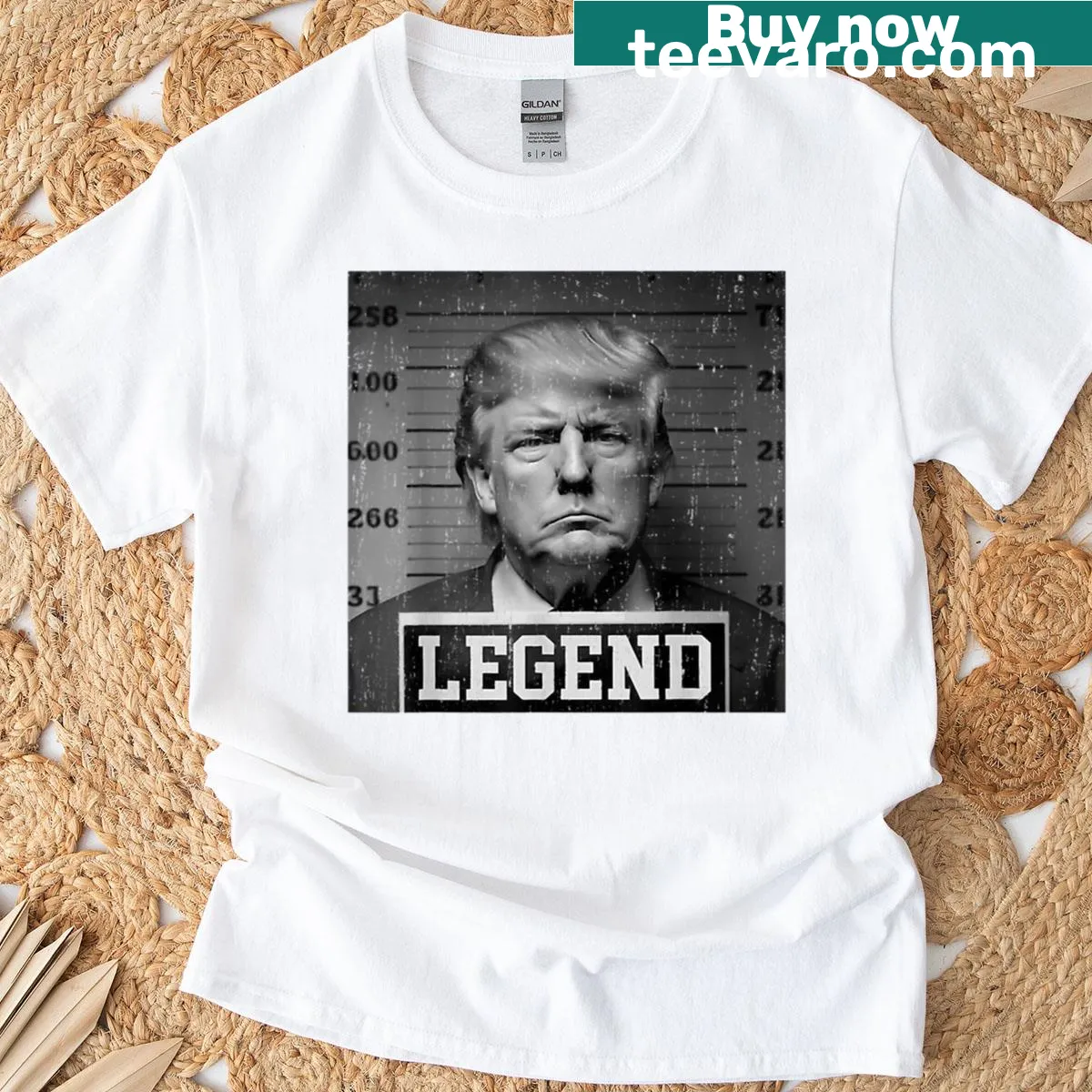 T-shirt with Trump's mugshot and 'President Legend' text design. — on a men's t-shirt