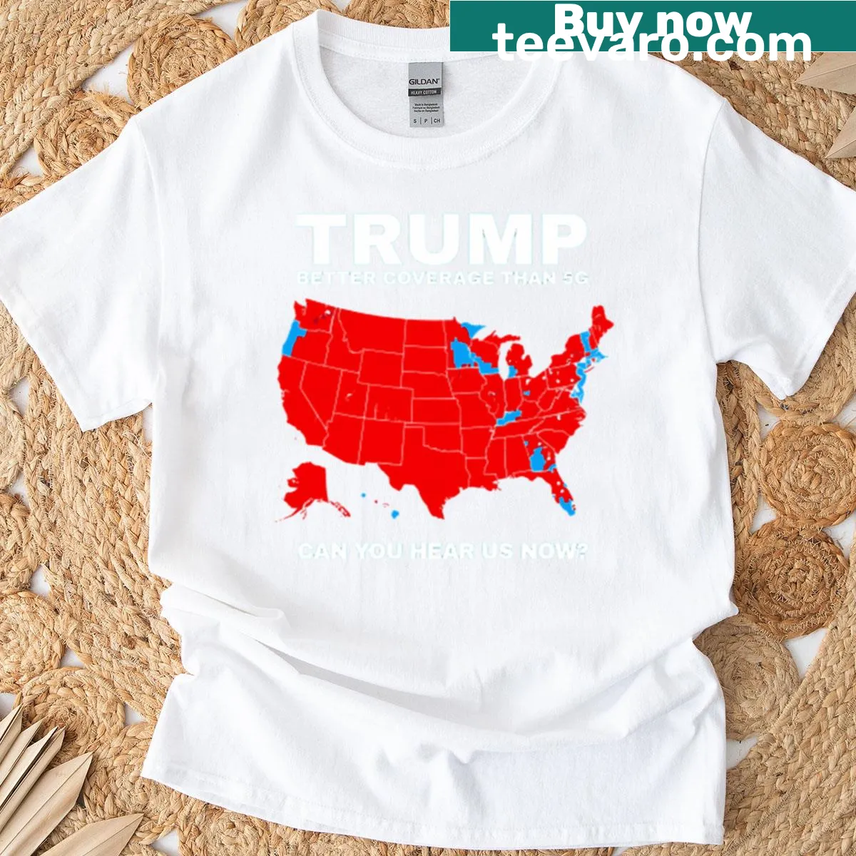 Funny T-shirt with text about Trump and coverage compared to 5G. — on a men's t-shirt