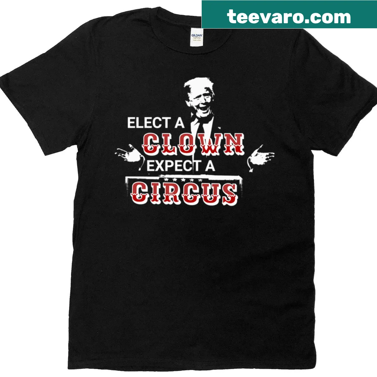 Circus clown graphic T-shirt with anti-Trump message — on a men's t-shirt