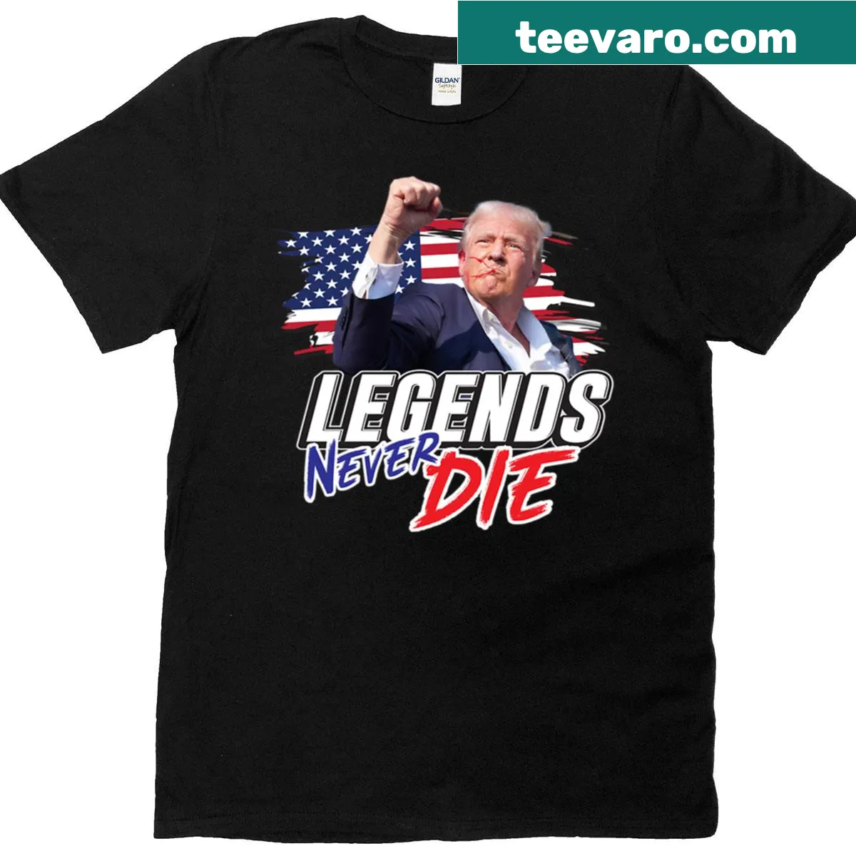 Oversized T-shirt featuring the phrase Legends Never Die in bold text — on a men's t-shirt
