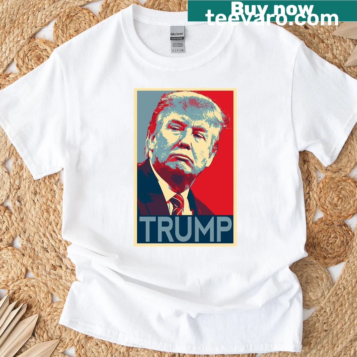 Pop art graphic T-shirt featuring President Trump — on a men's t-shirt