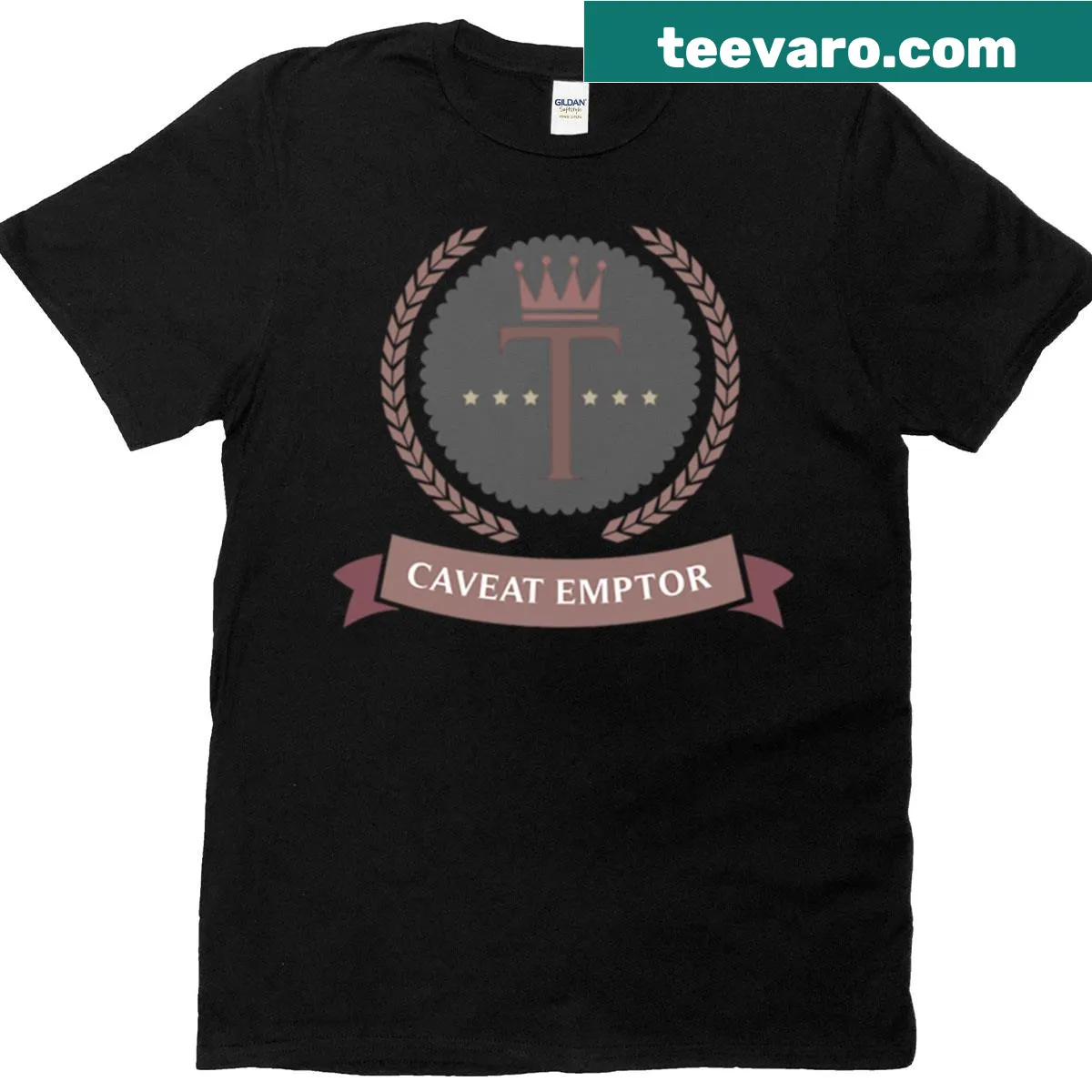 Caveat Emptor phrase with Trump University branding — on a men's t-shirt
