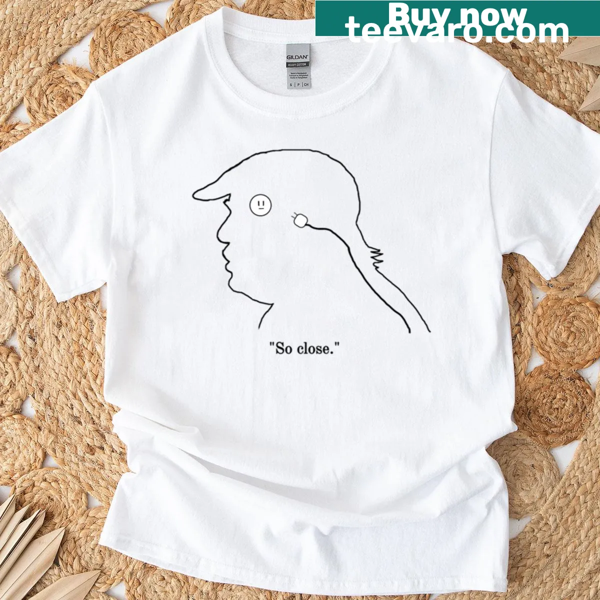 Oversized T-shirt with humorous text: Trump Unplugged - So Close — on a men's t-shirt