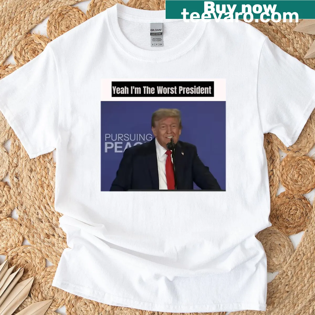Oversized T-shirt with bold text saying Worst President In Modern Times — on a men's t-shirt