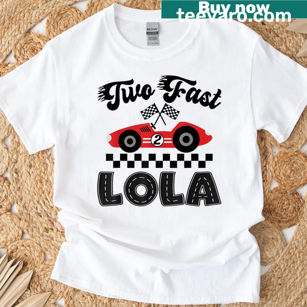 Racing-themed t-shirt with 'Two Fast Lola Of The Birthday Boy' text and graphic — on a men's t-shirt
