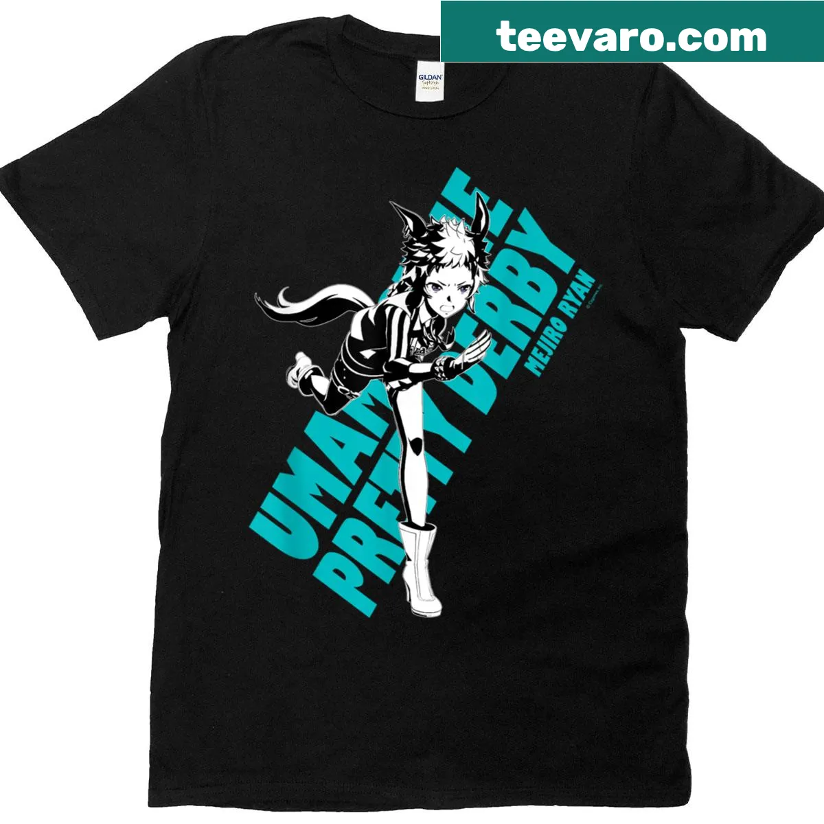 Illustrated t-shirt featuring Mejiro Ryan from Umamusume — on a men's t-shirt