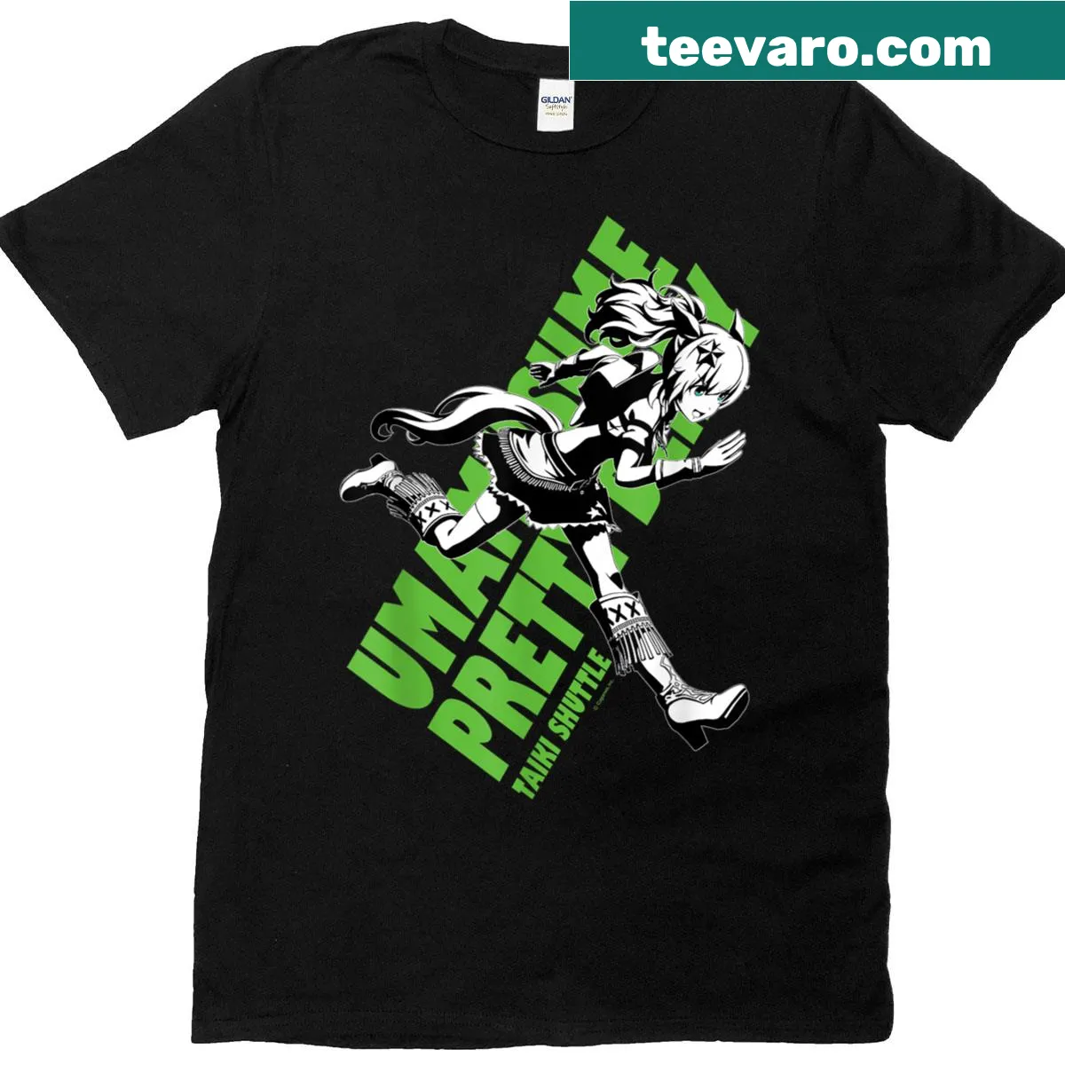 Taiki Shuttle anime character T-shirt featuring racing pose — on a men's t-shirt