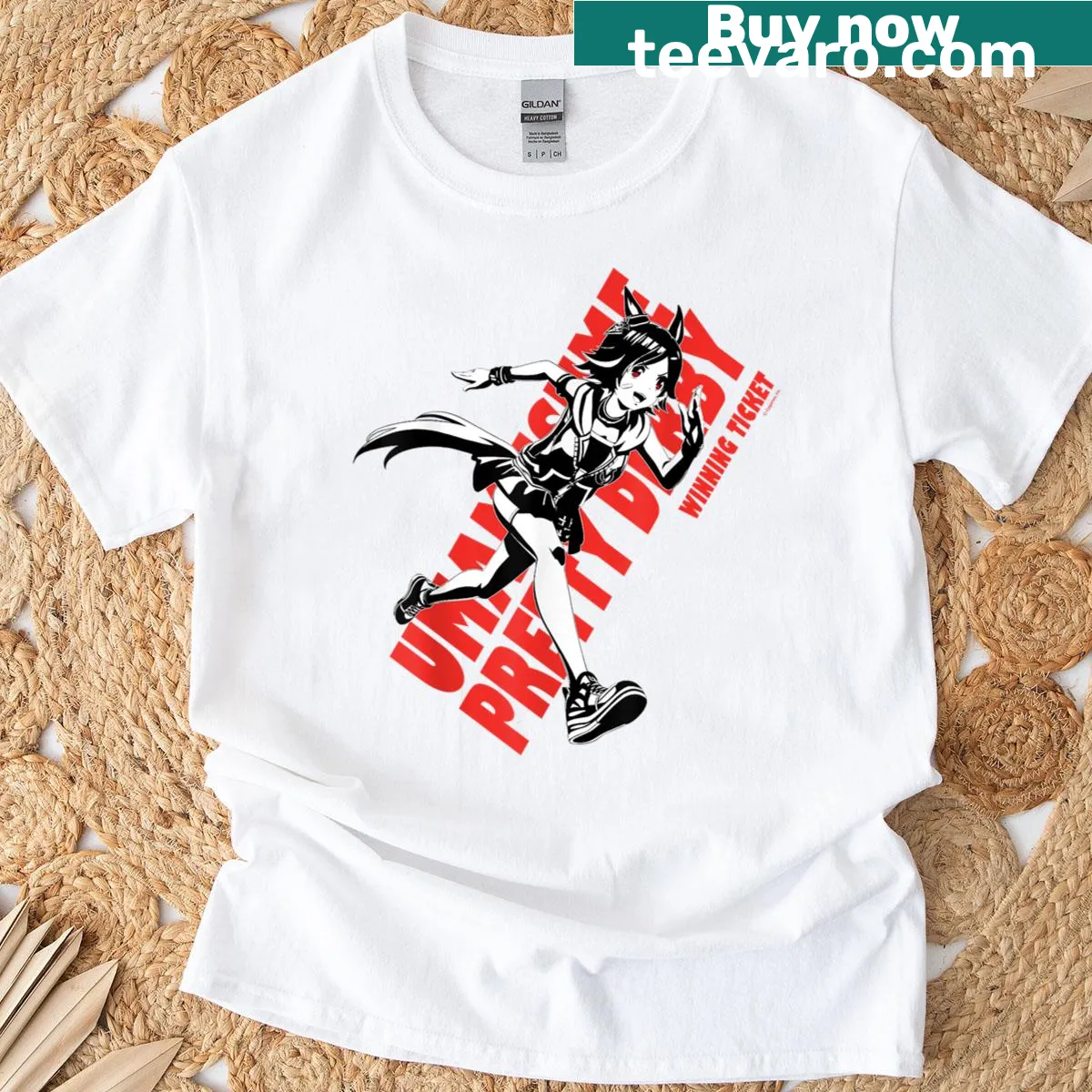 Whimsical T-shirt featuring a winning ticket from Umamusume — on a men's t-shirt