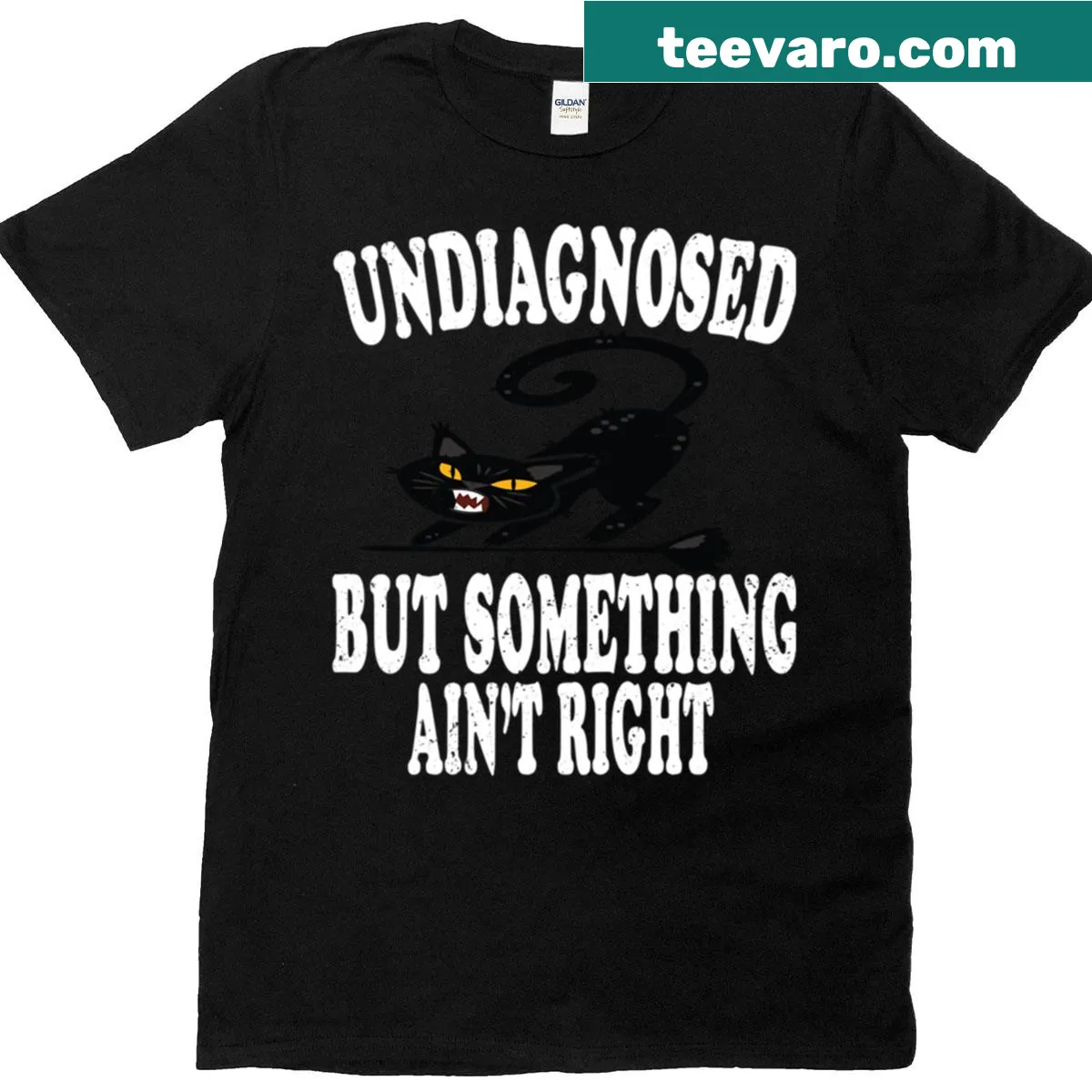 Funny T-shirt with cat quote and skull design for Halloween — on a men's t-shirt
