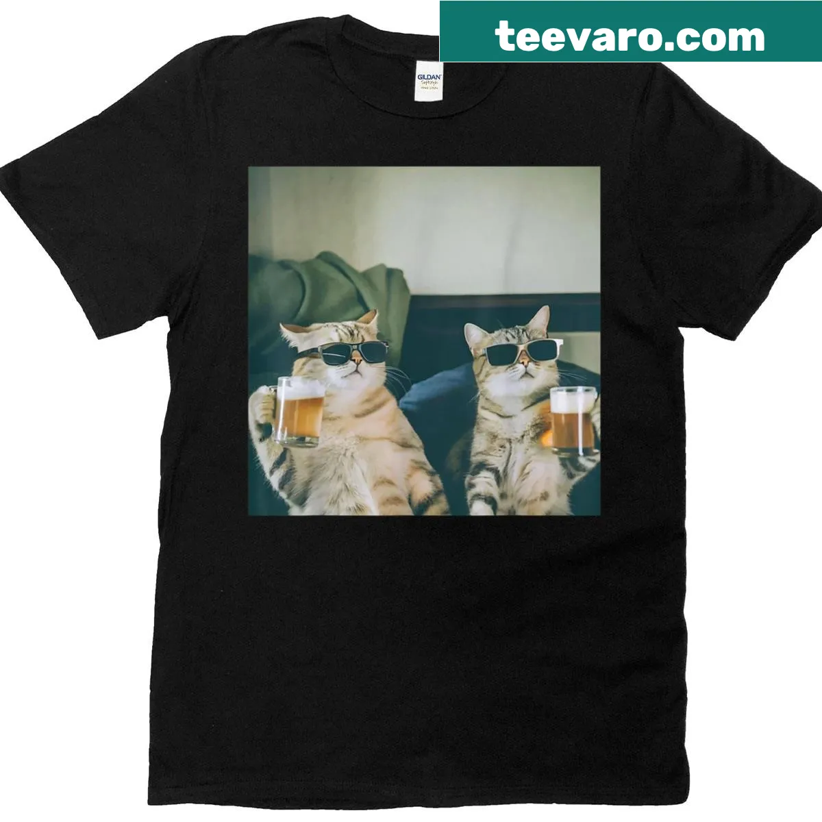Vintage cat drinking beer graphic T-shirt for cat lovers — on a men's t-shirt