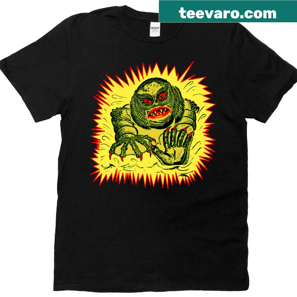 Vintage-style Lagoon Monster t-shirt with a charming spooky design — on a men's t-shirt