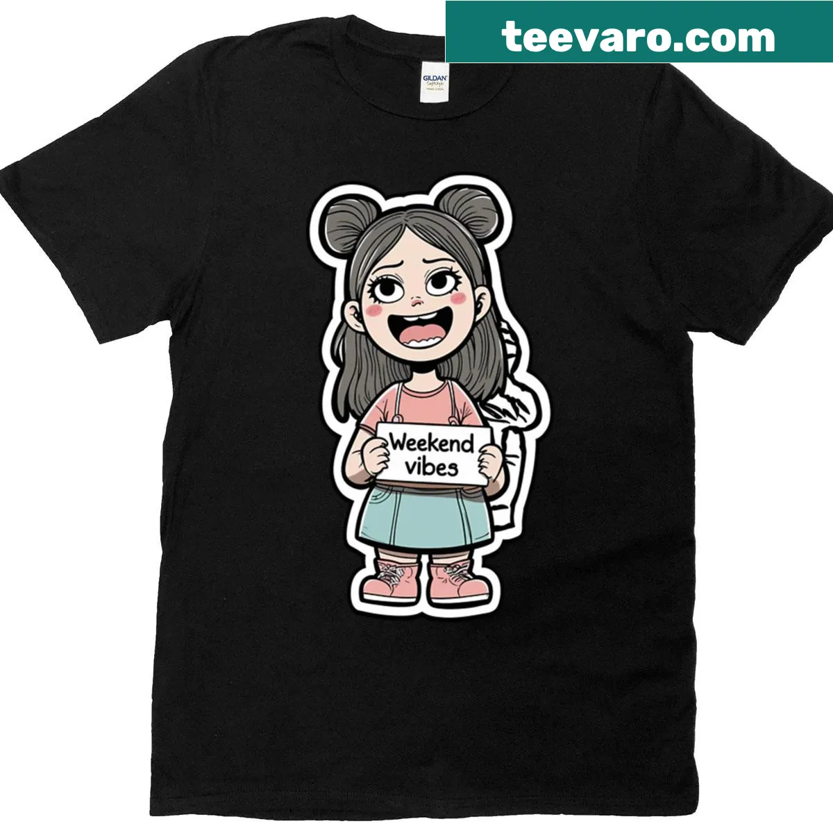 Cute girl graphic representing weekend vibes on a T-shirt — on a men's t-shirt