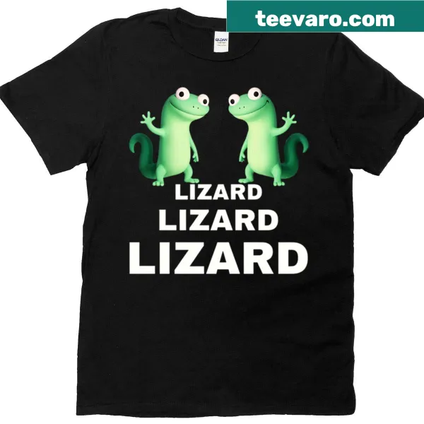 Meme t-shirt featuring the phrase lizard repeated in a quirky design