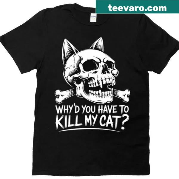 Humorous cat-themed t-shirt with bold text about cat ownership frustrations.