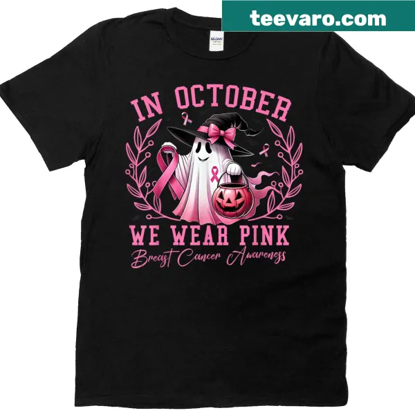 Halloween t-shirt with 'We Wear Pink' text for Breast Cancer Awareness