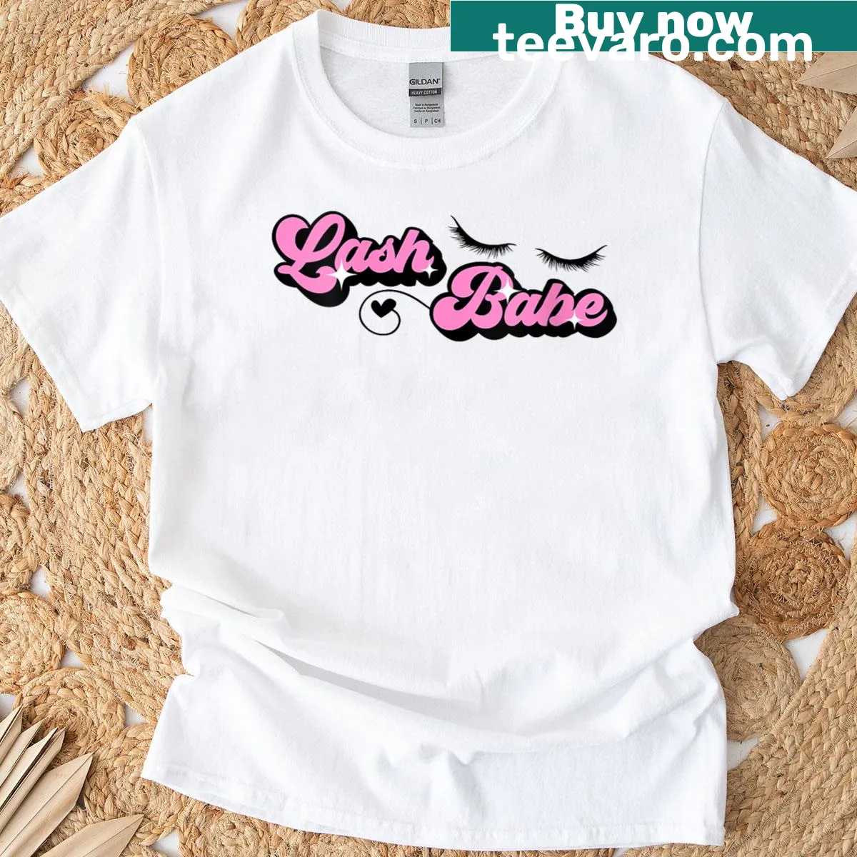 Funny eyelash tech t-shirt with lash designs and Lash Babe text — on a men's t-shirt