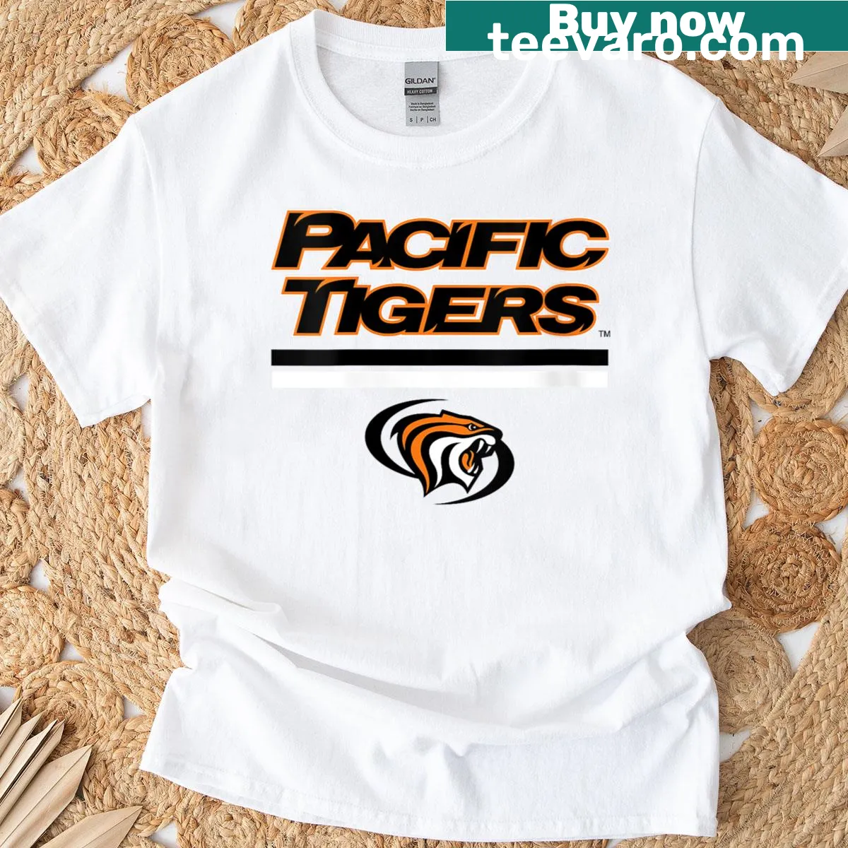 Official NCAA Pacific Tigers women's t-shirt with team logo — on a men's t-shirt