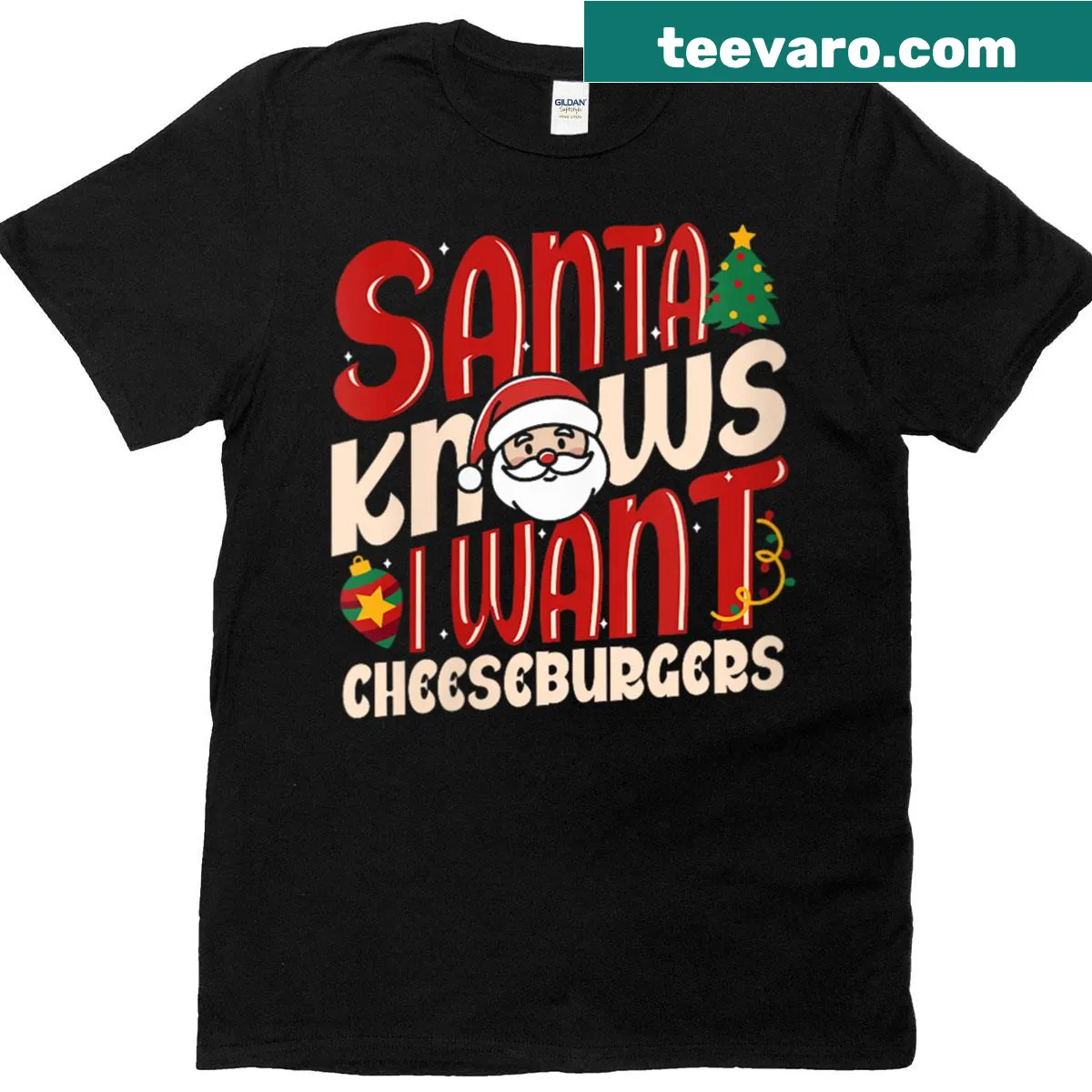 Humorous holiday T-shirt with cheeseburger design — on a men's t-shirt