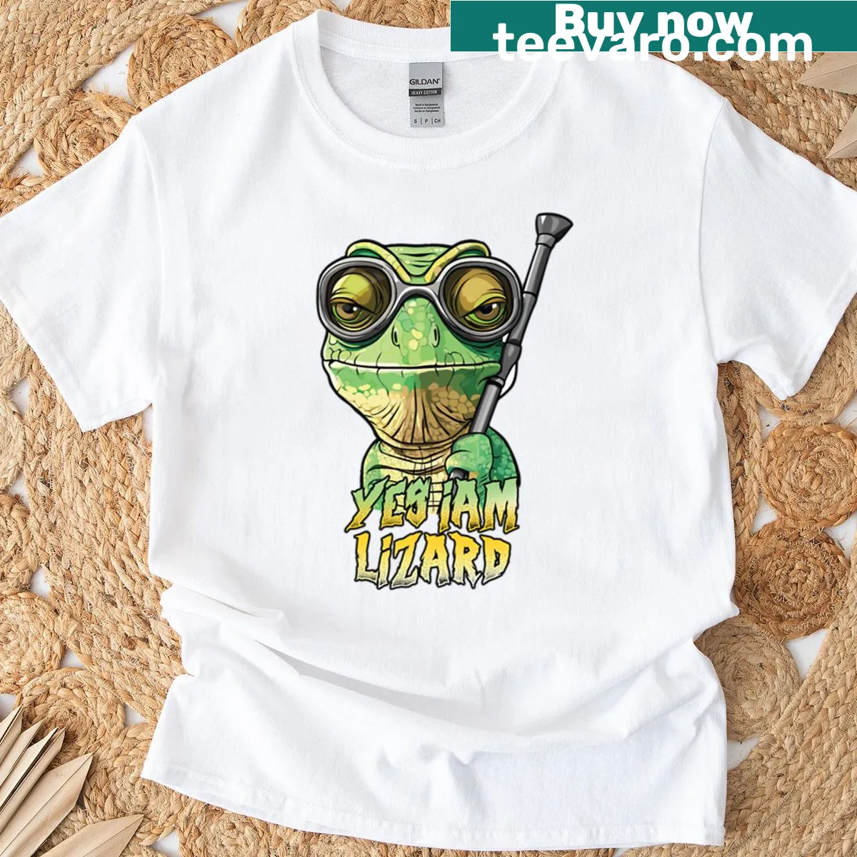 Playful T-shirt featuring the phrase 'Yes I Am Lizard'. — on a men's t-shirt