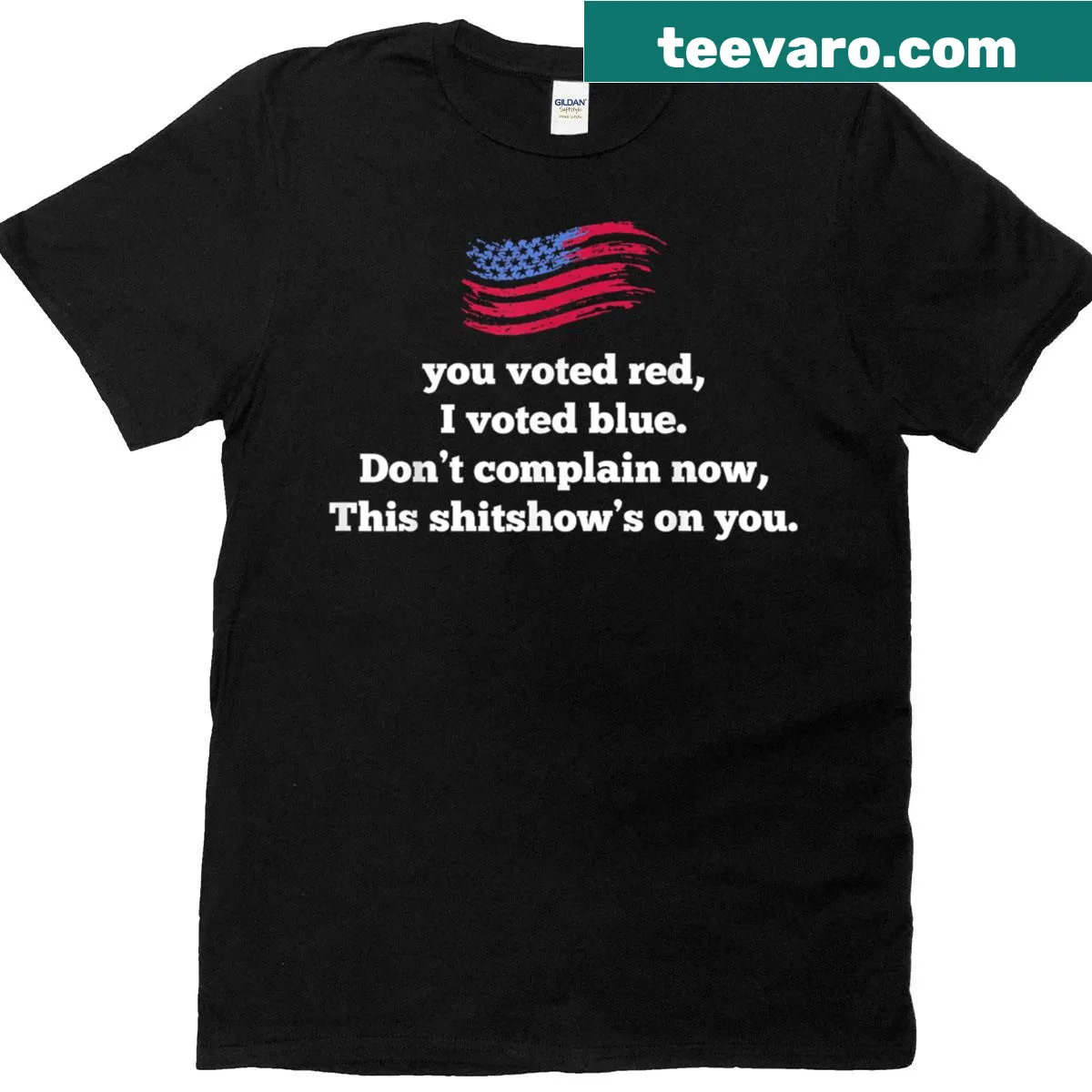 Sarcastic political T-shirt with USA flag design — on a men's t-shirt