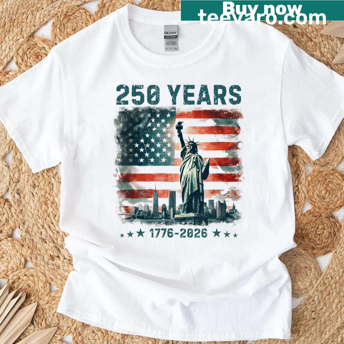 Statue of Liberty t-shirt celebrating 250 years of America — on a men's t-shirt