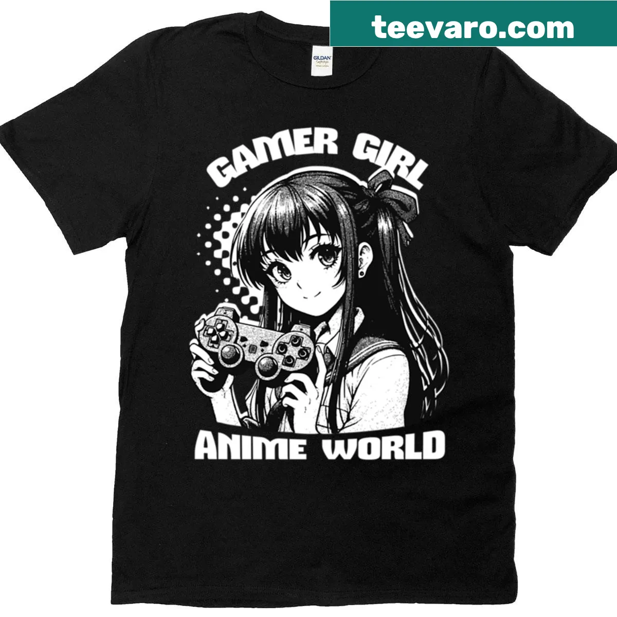 Anime gamer girl illustrated T-shirt — on a men's t-shirt