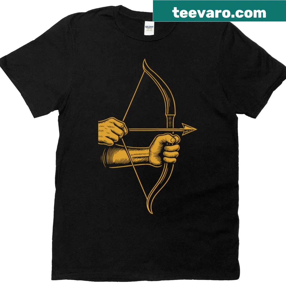 Retro t-shirt featuring an archer aiming with a bow. — on a men's t-shirt