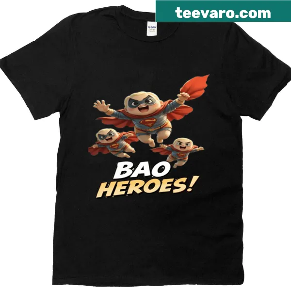 Oversized shirt with cute baby superheroes in cartoon style