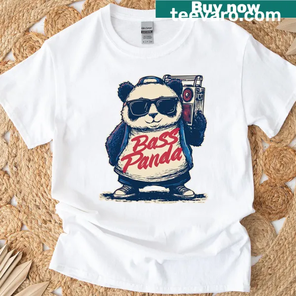 Panda playing bass guitar T-shirt with playful design