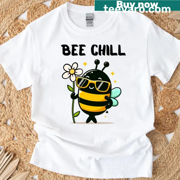 Cute bee illustration t-shirt with 'Bee Chill' pun design