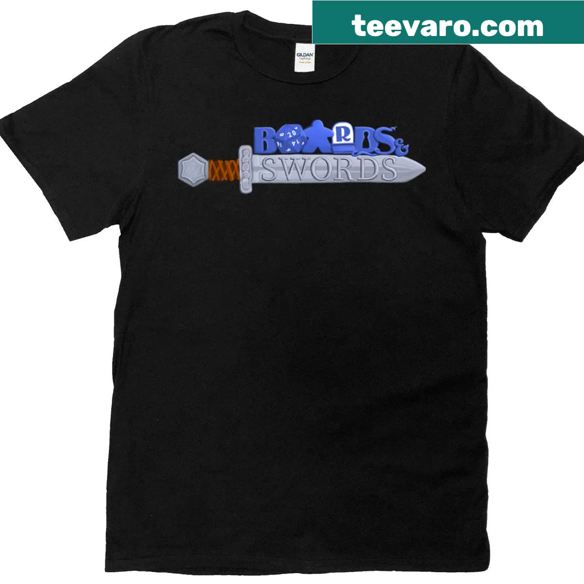 Boards Swords logo t-shirt featuring a unique gaming emblem — on a men's t-shirt